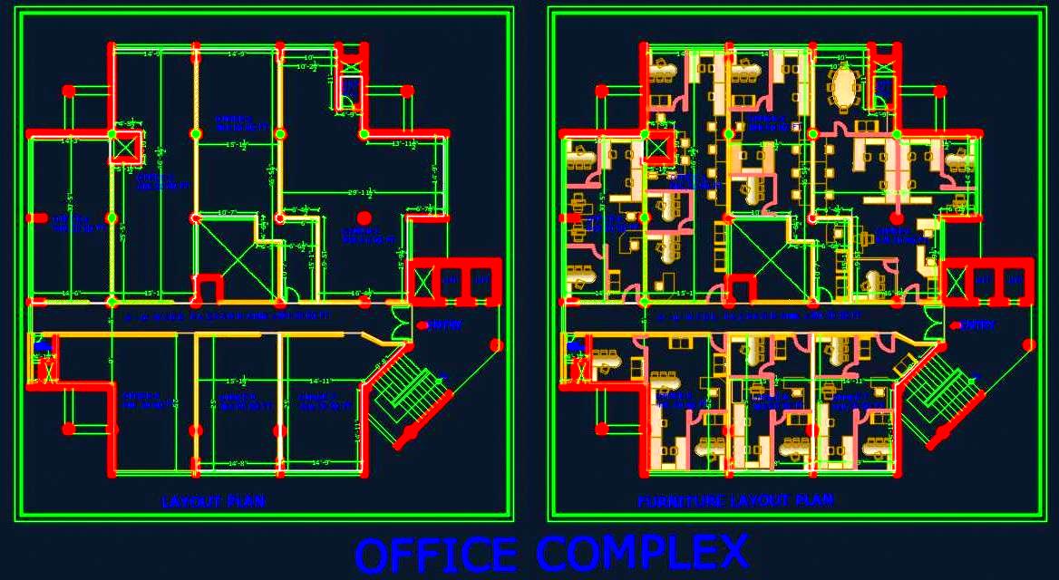 AutoCAD Multi-Office Layout- 5500 sq. ft. with Furniture Plan